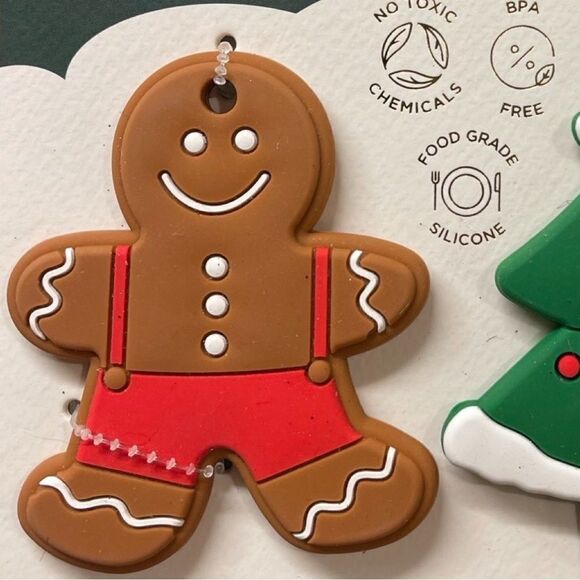 Modern Baby Infant Silicone 2 Pack Teethers Christmas Tree Gingerbread NWT - Picture 3 of 4